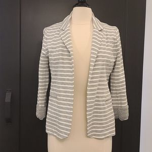 Skies Are Blue Gray and White Striped Blazer